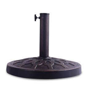 18" Bronze Umbrella Base - Heavy-Duty Resin+Steel Upright, 30lbs Stable Round Design with Hand-Turn Knob