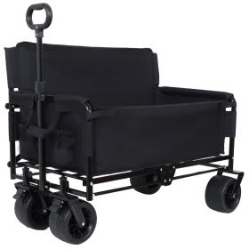 3-in-1 Convertible Folding Wagon Cart with Bench Seat & Storage - 500lbs Heavy-Duty Utility Wagon, 180L Capacity All-Terrain Wheels for Camping,