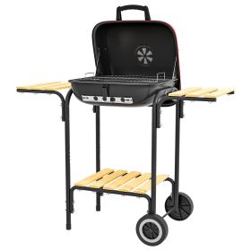Portable Charcoal Grill with Wheels Shelves Adjustable Vents for Outdoor Picnic Camping Red